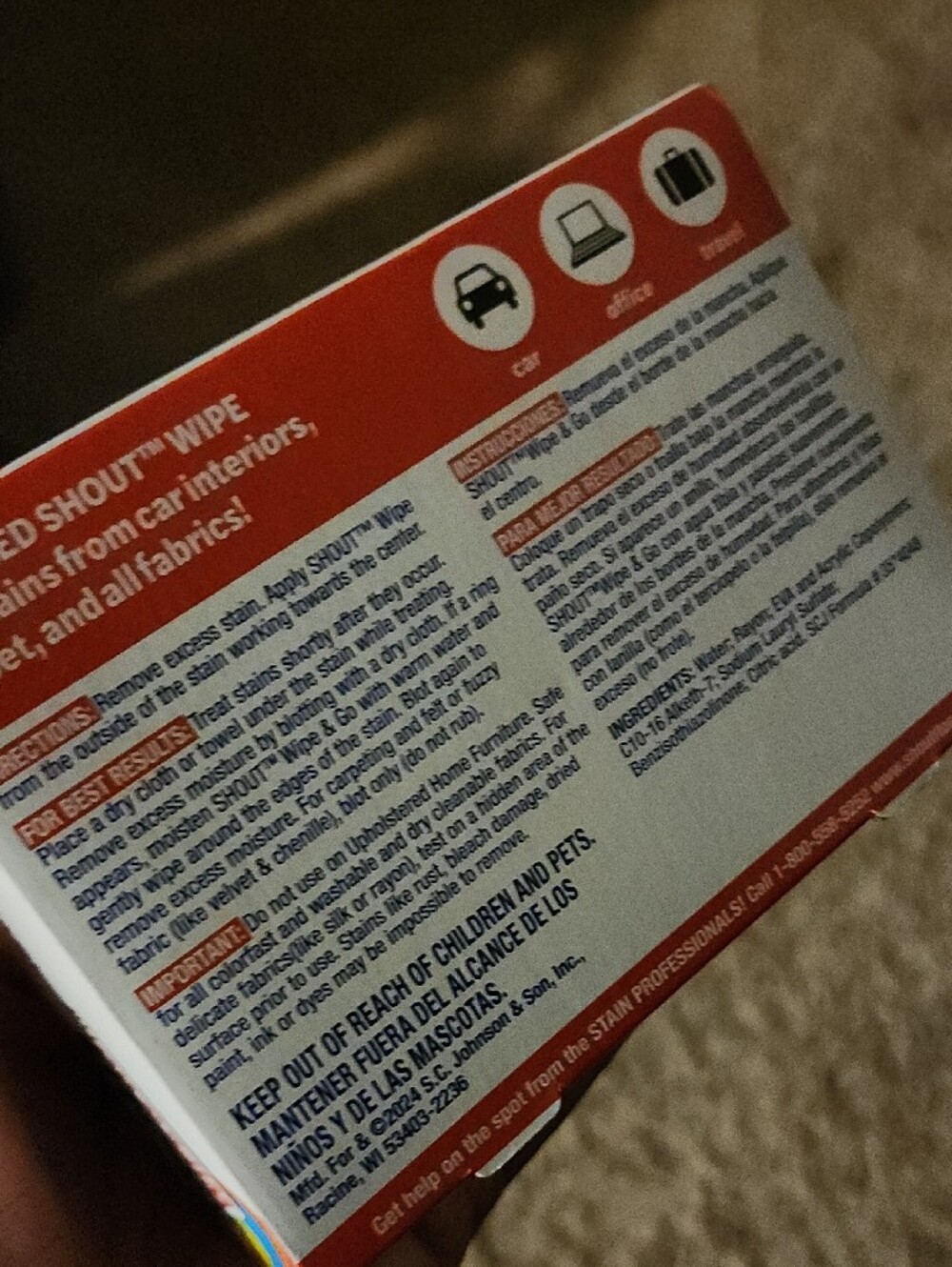 Shout Wipe & Go Instant Stain Remover - 12 Individual Wipes - Picture 3 of 4